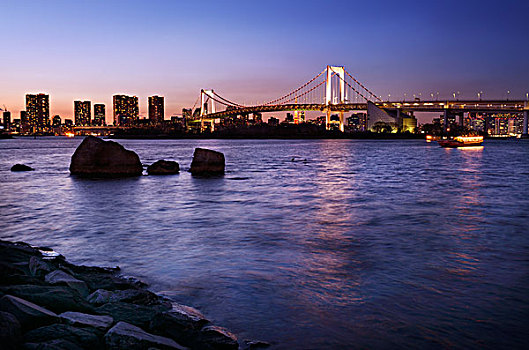 东京,天际线,彩虹桥,东京湾,黄昏,台场,日本,亚洲