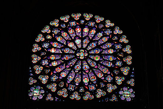 圆花窗,西部,正面,大教堂,巴黎圣母院,巴黎,法国,欧洲