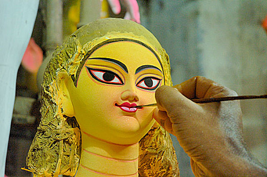 艺术家,颜料,神像,女神,最大,达卡,孟加拉,十月,2007年