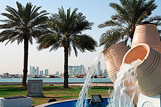喷水池,罐,港口,多哈,卡塔尔