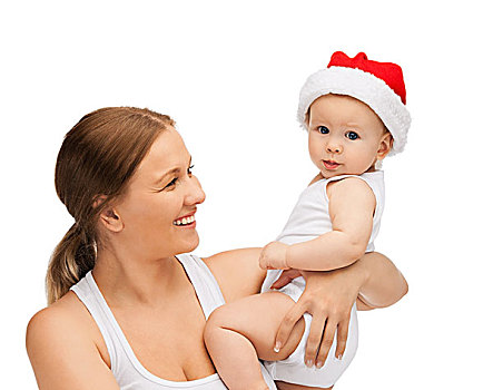 高兴,母亲,婴儿,圣诞老人,帽子