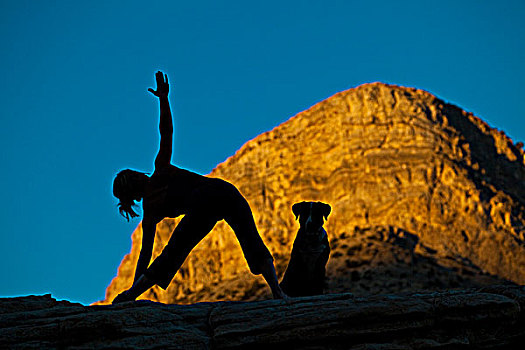 健身,女青年,练习,瑜珈,攀岩,旅游,红岩,拉斯维加斯,内华达,美国