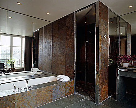 现代,浴室,砖瓦,淋浴,一个,角