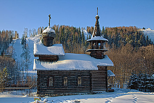 老,俄罗斯,木质,教堂,照片