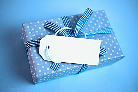 蓝色,礼品包装,盒子,留白,标签,蓝色背景,表面