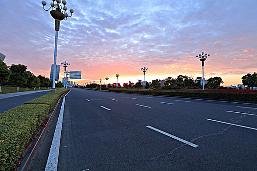 城市,道路,朝霞