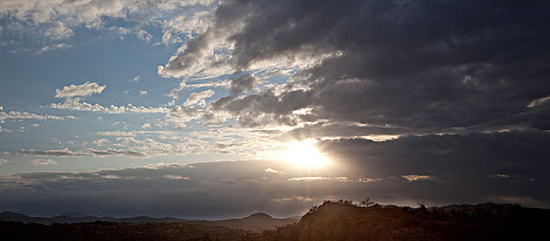 日落,上方,山,山峦,野生动植物保护区,俄克拉荷马,美国