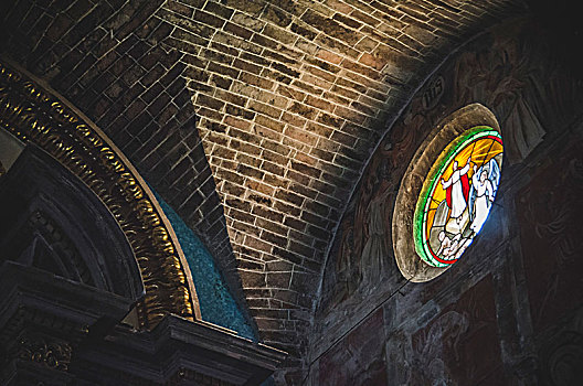 彩色玻璃窗,室内,圣米格尔,教区教堂,瓜纳华托,墨西哥,彩色玻璃,教堂,宗教