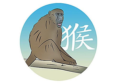 中国,黄道十二宫,黄道宫形,猴子,插画,狒狒