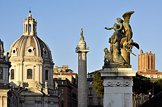 教堂,神圣,名字,玛丽亚,柱子,多,雕塑,维托里安诺,威尼斯广场,罗马,拉齐奥,意大利,欧洲