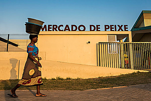 女人,传统,连衣裙,桶,头部,马普托,莫桑比克