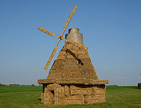 风车,稻草捆,瑞典,欧洲
