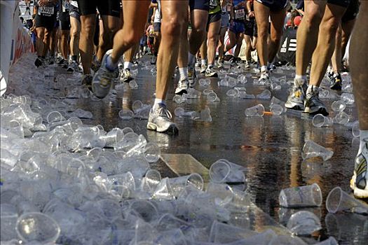 腿,跑步者,塑料杯,地上,柏林,马拉松,德国