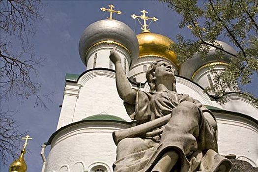 新,寺院,天使,雕塑,墓地,正面,大教堂,莫斯科,俄罗斯,东欧,欧洲