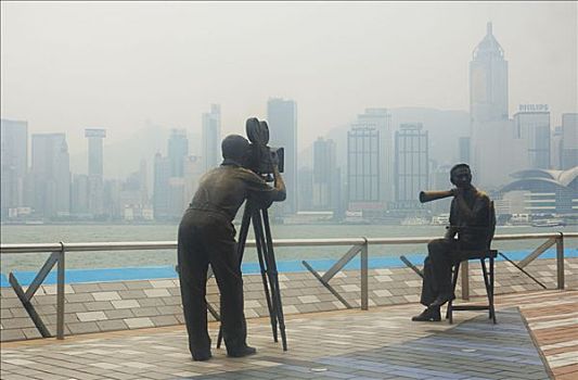 雕塑,香港,天际线,星光大道,九龙,中国