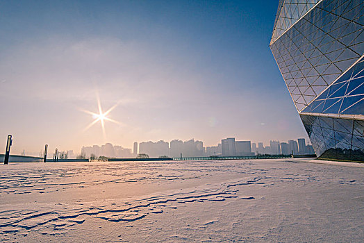 背景,地标建筑,下雪,日出
