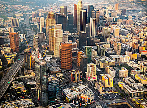 摩天大楼,洛杉矶市区,雾气,烟雾,洛杉矶,加利福尼亚,美国,北美