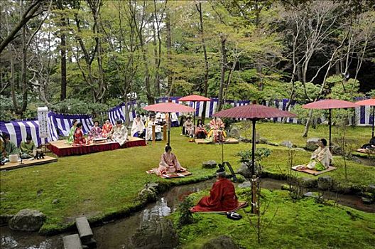 女人,牧师,和服,时期,日本神道,祈祷,节日,神祠,京都,日本,亚洲