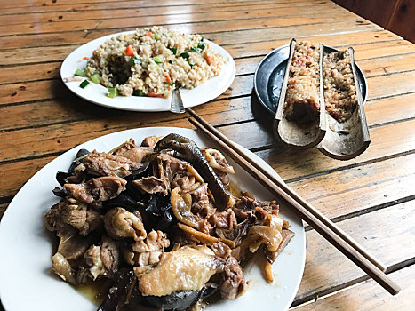 中国,餐饭,鸡肉,蘑菇