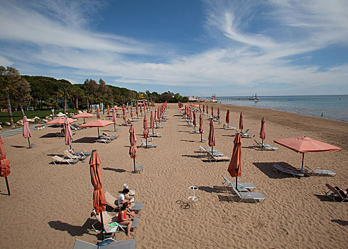 空,海滩,遮阳伞,度假胜地,土耳其,里维埃拉,安塔利亚,省,亚洲