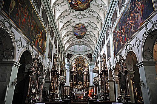内景,教堂中殿,教堂,洛可可风格,风格,重新设计,地区,萨尔茨堡,萨尔茨堡省,奥地利,欧洲