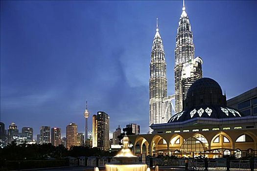 清真寺,正面,摩天大楼,双子塔,吉隆坡,马来西亚
