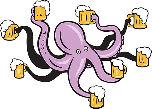 章鱼,拿着,大杯,啤酒,触角