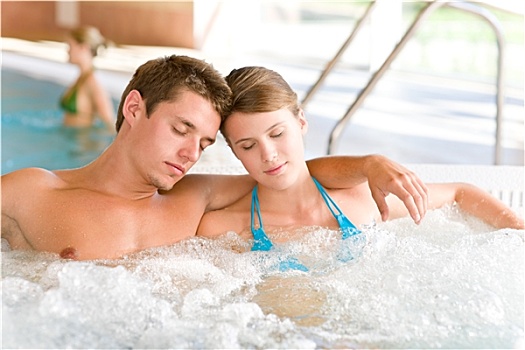 游泳池,情侣,放松,热浴盆