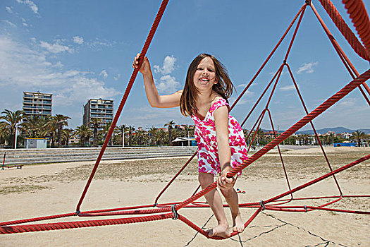 女孩,玩,绳索,海滩