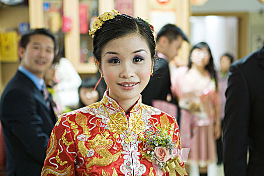 新娘,衣服,传统,中国人,看镜头,微笑,头像