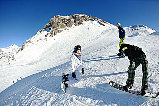 高兴,人,群体,开心,滑雪,雪,冬天,山,蓝天,清新空气