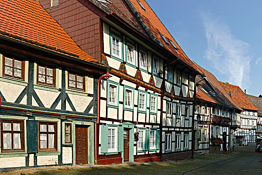 排,房子,老,半木结构房屋,下萨克森,德国,欧洲