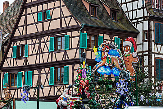 圣诞装饰,框架,特色,房子,中世纪,老城,科尔玛,阿尔萨斯,法国,欧洲
