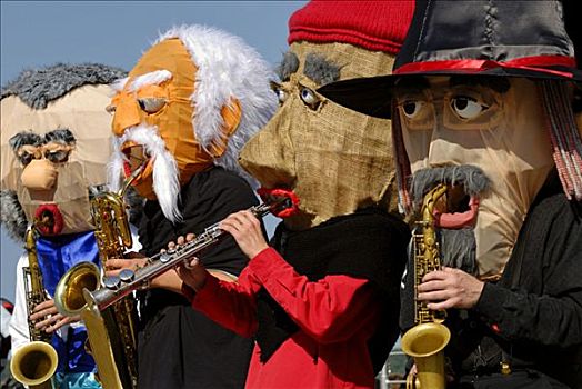 音乐人,萨克斯管,木偶,表演,希奇古怪,面具,基尔,星期,2008年,石荷州,德国,欧洲