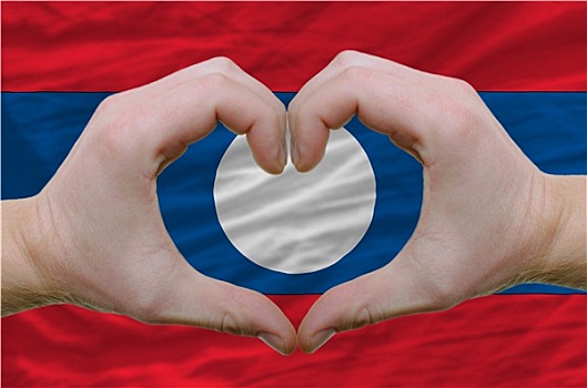 心形,喜爱,手势,展示,上方,旗帜,老挝