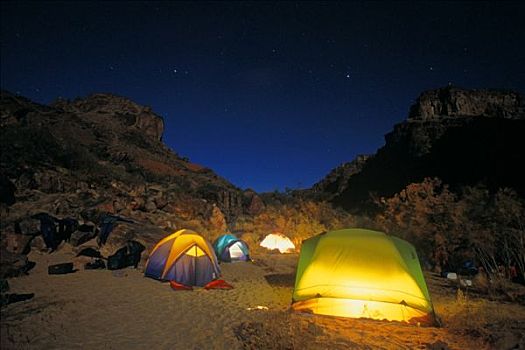 光亮,帐蓬,露营,夜晚,大峡谷,国家公园,亚利桑那