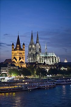 科隆大教堂,教堂,后面,船,莱茵河,河,科隆,北莱茵威斯特伐利亚,德国,欧洲
