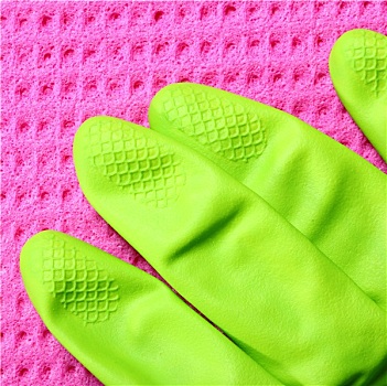 粉色,海绵,绿色,橡胶手套