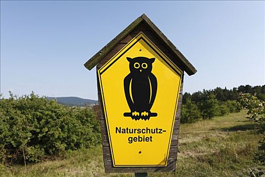 黄色,标识,猫头鹰,保护区,图林根,边界,细条,德国,欧洲