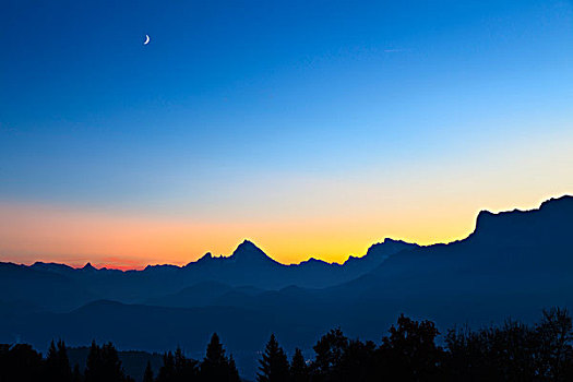 黎明,上方,萨尔札赫河谷,贝希特斯加登阿尔卑斯山,奥地利,欧洲