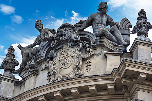 雕塑,山墙,老,证券交易所,建造,1896年,风格,慕尼黑,巴伐利亚,德国,欧洲
