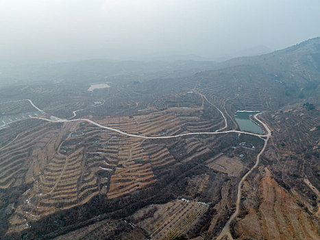 航拍沂蒙山区乡村风光