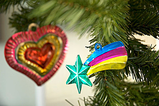 彩色,金属,圣诞装饰,圣诞树