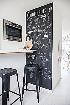 黑板,墙壁,遮盖,绘画,靠近,早餐吧,吧椅