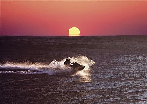 摩托艇,水上运动,海洋,日落,迈阿密,佛罗里达,美国,北美