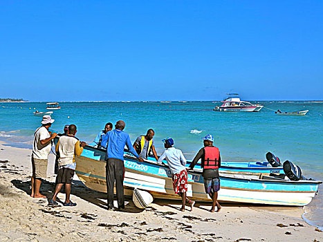 船,多米尼加共和国,加勒比,干盐湖,蓬塔卡纳