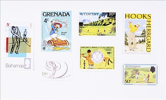 邮票,多样,加勒比群岛,打高尔夫,20世纪,艺术家,未知