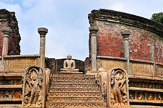 佛像,圆,房子,世界遗产,波隆纳鲁沃古城,北方,中央省,斯里兰卡,亚洲
