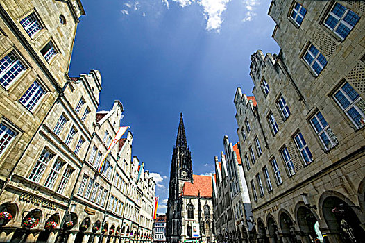 山形墙,房子,教堂,贵人市集,北莱茵威斯特伐利亚,德国,欧洲