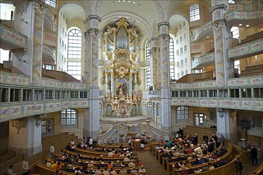 圣母教堂,圣母大教堂,室内,德累斯顿,萨克森,德国,欧洲